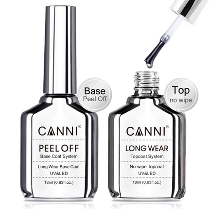 Canni TPO FREE HEMA FREE 18ml Long Wear Diamond Nowipe Top Coat Peeloff Base Coat Soak Off UV LED Gel Polish Nail Manicure