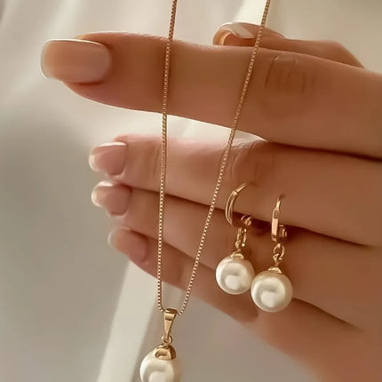 Korea New Hot Sale Peach Heart Pendant Earrings Necklace Rings Light Luxury Design Three-Piece Sets Trend Party Jewelry Gift Sets