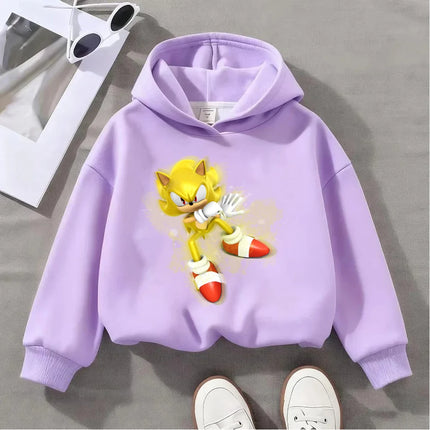 Kids Sonic The Hedgehog Hoodie Boys Girls Golden Super Sonic Print Sweatshirt Long Sleeve Casual Pullover Children's Cartoon