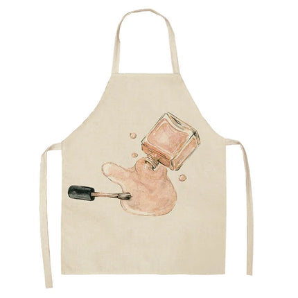 Lipstick Perfume Sexy Printed Linen Black Kitchen Apron Woman Work Dress Colorful Geometry Custom Cooking Baking Accessories