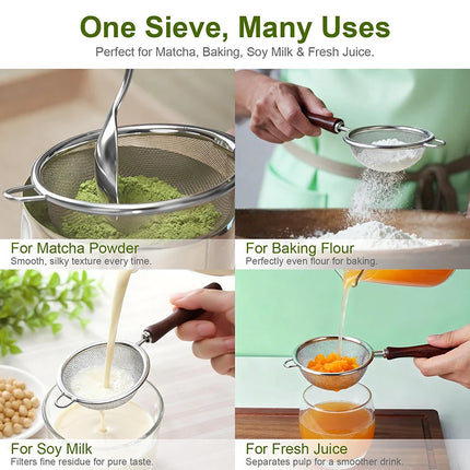 Kitchenism 304 Stainless Steel Mesh Strainer Filter Spoon with Wooden Handle for Filtering Juices Residues Flour Tea