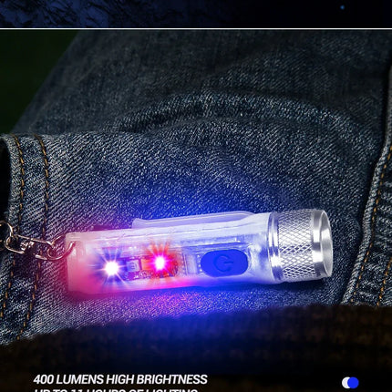 Mini Keychain Flashlight USB Rechargeable Powerful Flashlight Outdoor Camping COB Emergency Red and Blue Torch Tail Magnet Light