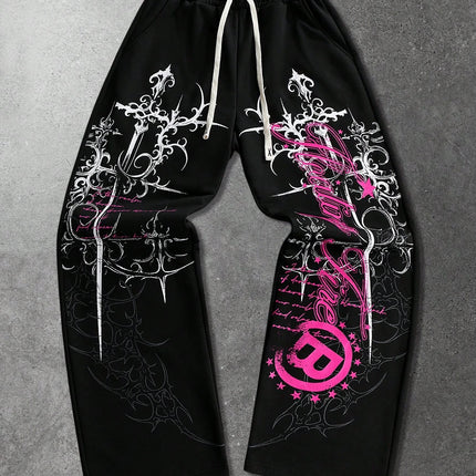 2026 Trendy New Y2K Gothic Thorn Printed Pants Men's and Women's Running Pants Retro Rock Straight Pants Fashion Street Casual