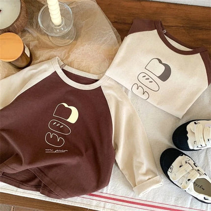 Children's Spring New Top, Boys and Girls Baby Long-Sleeved Casual T-shirt, Round Neck Cartoon Base Shirt for Outdoors