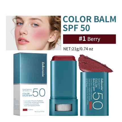 SPF 50 Sun Color Blush Balm Lip & Cheek Tint Hydrating Water Resistant Long Lasting Buildable Blush Natural Makeup