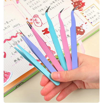 1/2PC Stainless Steel Straight Curved Colored Tweezer for Nail Art Sticker Rhinestone Picking Tool Makeup False Eyelash DIY Tool