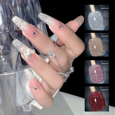Glitter Reflective Gel Nail Polish 12 Color Red Pink UV Gel Varnish Sparkling Sequins Soak Off Nail Gel Nail Polish for Manicure