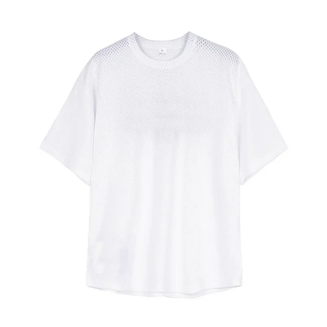 Oversize Loose Short Sleeve Sport T-Shirts Dropped Shoulders Gym Fitness Bodybuilding Shirt Mesh Breathable Quick Dry Men's Tees