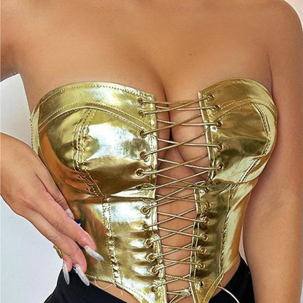 Sexy Y2K Clothes Leather Corset Crop Top Women Summer Body Night Club Party Halter Tank Top Festival Outfits Cropped Tube Tops