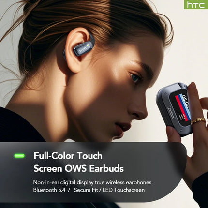 HTC NE25 Bluetooth Earphones AI Translator Earbuds LCD Touch Screen OWS Sport Wireless Headphones Long Life with Mic