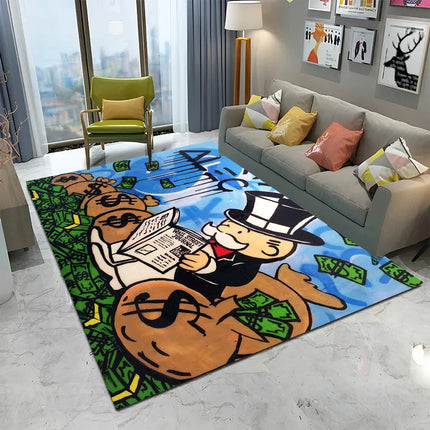 Dollar Monopoly Cartoon Retro Games Carpet Rug for Home Living Room Bedroom Sofa Doormat Decor,kids Area Rug Non-slip Floor Mat