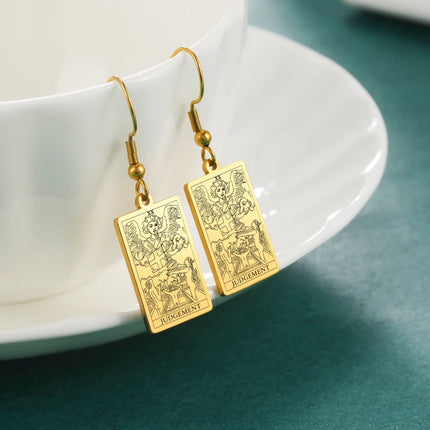 Classic Tarot Cards Stainless Steel Drop Earring for Women Sun Moon Star Lovers Divination Tarot Jewelry Birthday Gift