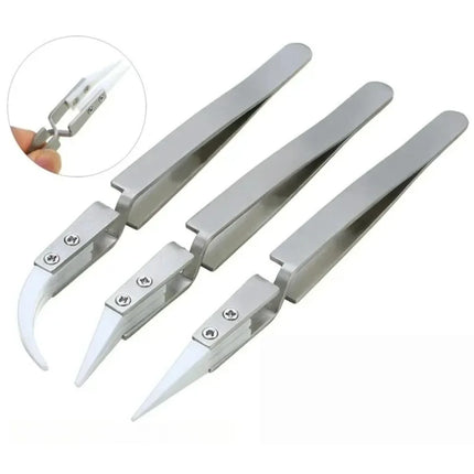 5/3/1pcs Ceramic Tip Labor-saving Electronic Soldering Tweezers, Anti-Static Reverse Acid Resistant Precision Chuck Tweezers