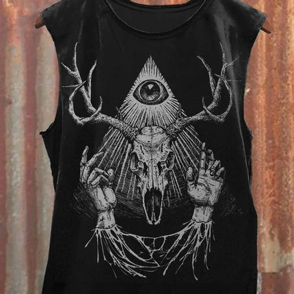 Neutral Tank Retro Satan Curse Sheep 3D Printed Tank Top Punk Style Street Fashion Casual Men's Tank Top Plus Xs-5XL