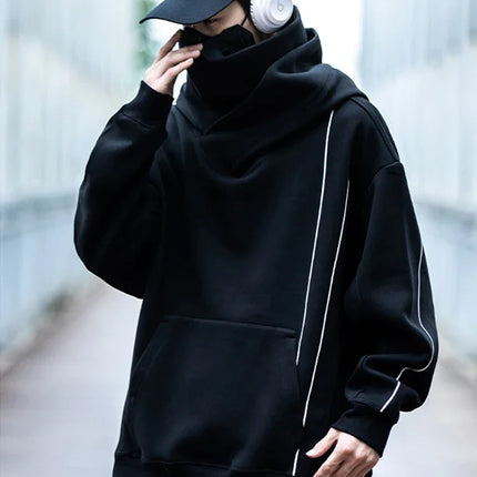 Autumn Men's Windbreaker Turtleneck Hooded Sweatshirts New Japanese Ninja Hoodies Women Line Print Oversized Y2K Vintage Hoodie
