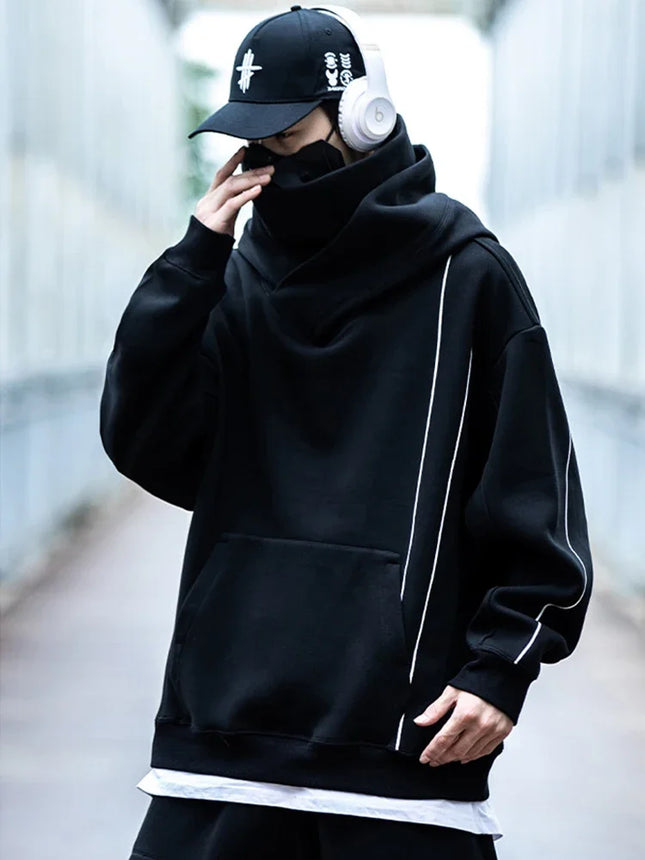 Autumn Men's Windbreaker Turtleneck Hooded Sweatshirts New Japanese Ninja Hoodies Women Line Print Oversized Y2K Vintage Hoodie