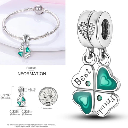 New 925 Sterling Silver Cactus Four Leaf Clover Charm Spring Green Series Bead Pendant For Original Beads Bracelet DIY Jewelry