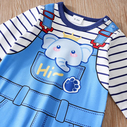 Baby Clothes Cute Cartoon Elephant Print Comfortable And Soft 0-18 Boys And Girls Spring And Autumn Long Sleeved Baby Jumpsuit
