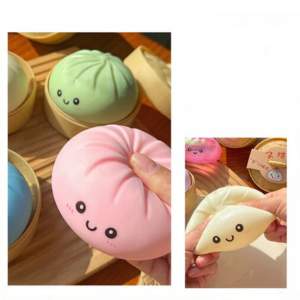 Cute Colorful Flour Steamed Buns Pinch Giant Smile Facial Expression Dumpling Squishy Ornaments Office Stress Sensory Kids Gift