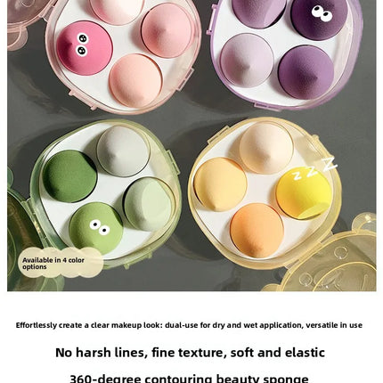 Ultra Soft Bear Beauty Blender 4pcs Set Makeup Sponge Dry Wet Use Water Activated Large Size Non-Powder Eating Puff