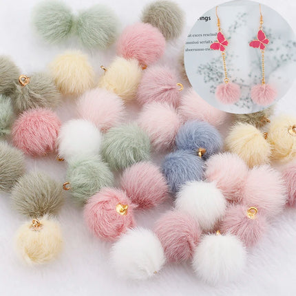 10pcs Plush Fur Covered Ball Beads Charms DIY Pompom Beads Pendant for Necklace Earring Bracelet Jewelry Making Supplies Finding