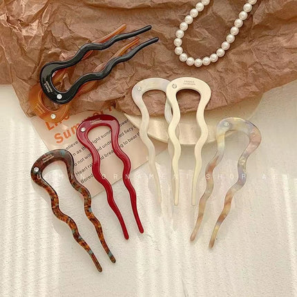 1pc Elegant Minimalist U-shaped Acetate Hairpin for Buns, 2025 New Style Hair Accessory