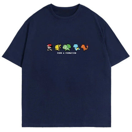 Pixel Printed Short-sleeved Tshirt Men's Summer Trendy Brand Front Shoulder Half-sleeved 2025 New American Pure Cotton Loose Top
