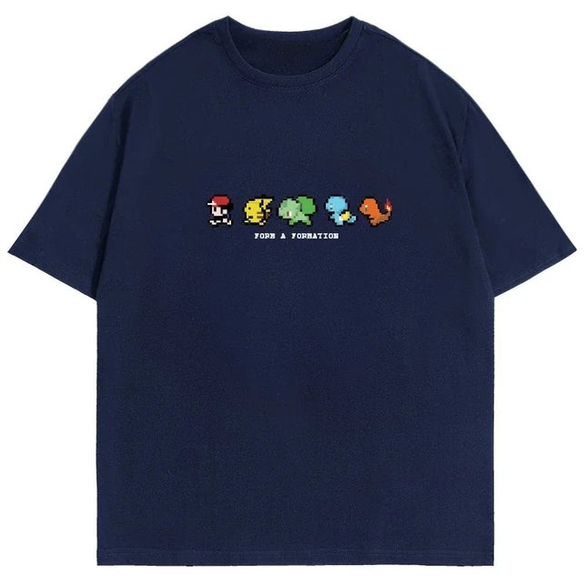 Pixel Printed Short-sleeved T-shirt Men's Summer Trendy Brand Front Shoulder Half-sleeved 2025 New American Pure Cotton Loose Top