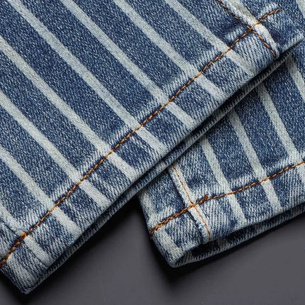 Autumn and Spring Fashion American Vintage Straight-leg Striped Jeans Men's Casual Comfortable Sports High-quality Denim Pants