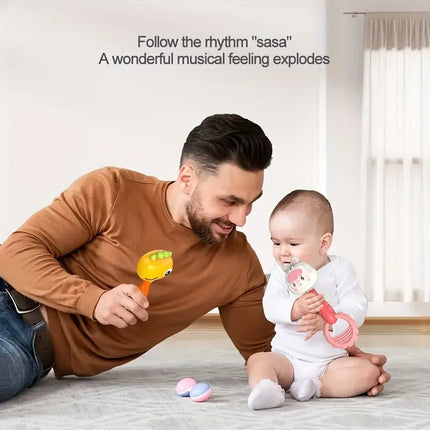 Cartoon Rattle, Newborn Sensory Grasp Toy, Chew-Safe Early Ed Handbell for Xmas & Bday Bite and Chew Toy Festival Gifts