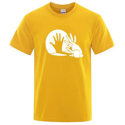 Men's High Quality T-shirt 100% Cotton Funny Shadow Puppet Design Print Summer Casual Loose O-neck for Male T-shirt Tops Tees