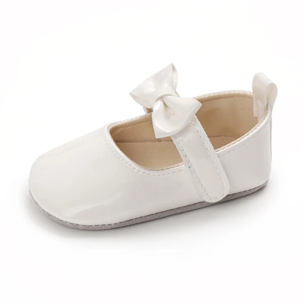 VALEN SINA 0-18 Months Newborn Girl White Baptism Shoes Bow Non-slip Rubber Soft-Sole Flat PU First Walker Mary Janes
