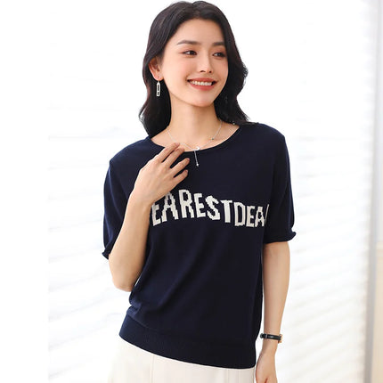Women's Summer T-shirt 100% Pure Cotton Casual Solid O-neck Pullover Loose Fit Short Sleeve Fashion Sweater