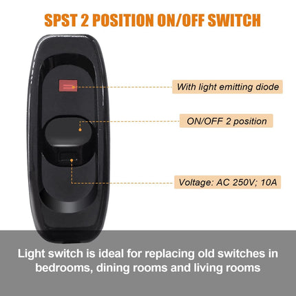 4PCS Appliance Inline Cord Switch Black/white AC 250V 10A Heavy Duty Thru Switch On Off Lamp Bulb Wall Line Control Switch