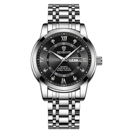 BINBOND Luxury Men Quartz Watch Waterproof Date Week Luminous Wristwatch Stainless Steel Men's Watches Male Clock Sports Reloj
