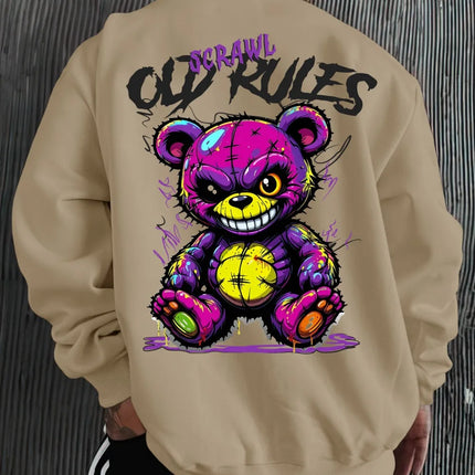 European and American men's autumn fashion teddy bear letter print soft and comfortable long sleeved hoodie outdoor street top
