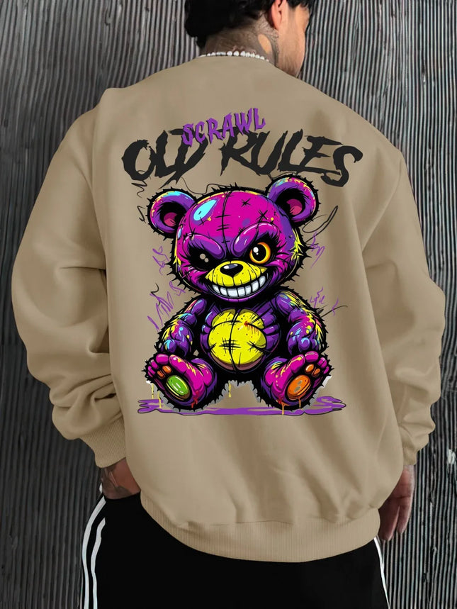 European and American men's autumn fashion teddy bear letter print soft and comfortable long-sleeved hoodie outdoor street top