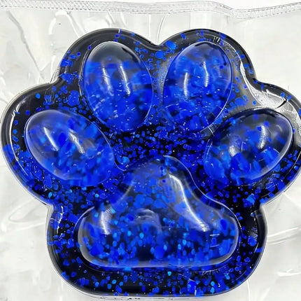 (HefengCL) Black Blue Glitter Cat Paw TPR Squishy Toy, Soft Stress Relief Squeeze Toy,  Ideal Party Favors & Classroom Rewards