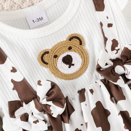 0-18 Months Baby girl Bodysuit Long sleeved Teddy Bear Bodysuit+Headband 2Pcs/set Baby Girl Autumn Bodysuit for Cute Newborns