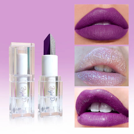 Two-In-One Dual-Color Gradient Silvery Pearl Long-Lasting Purple Lipstick,Doesn't Easily Fade For Christmas Valentine'S Day Gift