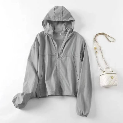 Summer Short Sunscreen Coat Solid Color Women's Outdoor Sports Breathable Loose Skin Clothes Sunscreen Clothes
