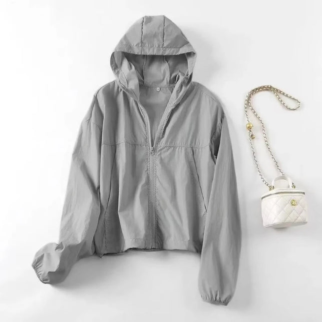 Summer Short Sunscreen Coat Solid Color Women's Outdoor Sports Breathable Loose Skin Clothes Sunscreen Clothes