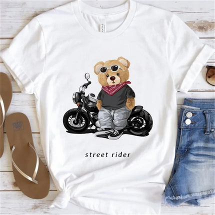 Women's Cute Bear Graphic T-shirt Short-Sleeved Clothes Women's Print T-shirt Summer 90s Fashion Style Women's Fashion T-shirt