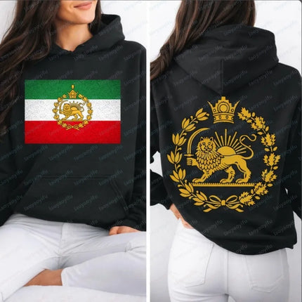 Lion and Sun Persian Hooded Sweatshirt Iranian Hoodie Emblem Graphic Unisex Front & Back Print Trend Casual Style Sportswear