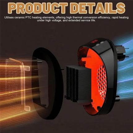YCOC-Socket Fan Heater Heater With Thermostat And 12H Timer, Remote Control, For Rooms Up To 10 M2/25 M3 Eu Plug