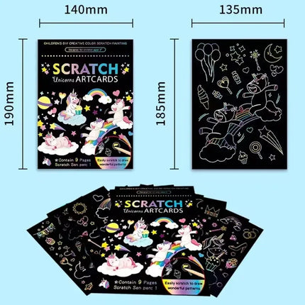 9Pcs/set Magic Rainbow Color Scratch Art Painting Paper Card Kit Cartoon Animal Drawing Board Drawing Toys DIY Educational Toy