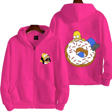 Sweet Donut The Simpsons Cartoon Anime Men's Hoodie Spring and Autumn Women's Extra Large Zipper Sportswear 2025 New Couple Jack