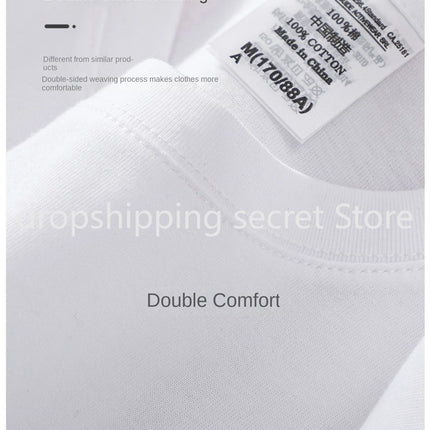 Summer Light Blue 300g Heavy Cotton Short-sleeved T-shirt Loose Men's and Women's Casual Half-sleeves Tee