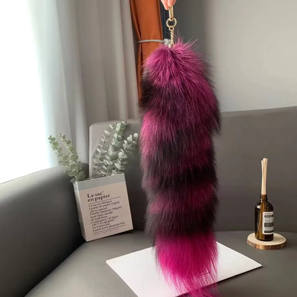 Natural Fox Fur Tail Keychain Furry Y2k Beautiful Accessory Fox Tail Keychain Length 40 Cm Car Keychains for Women
