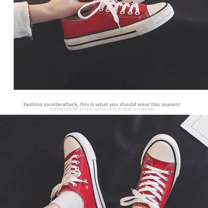 Flat Bottom Canvas Shoes Women's Versatile Low Cut Rubber Sole Pure Color Adult Slip-On Fashion Trendy White Sneakers